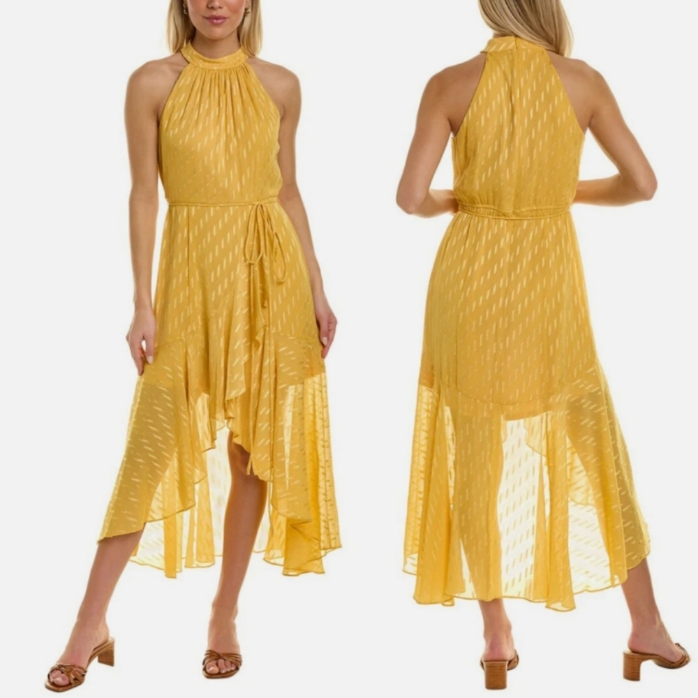 🆕️⬇️🎉HOST PICK🎉 Maison Tara Yellow Clip Dot Chiffon Maxi Dress